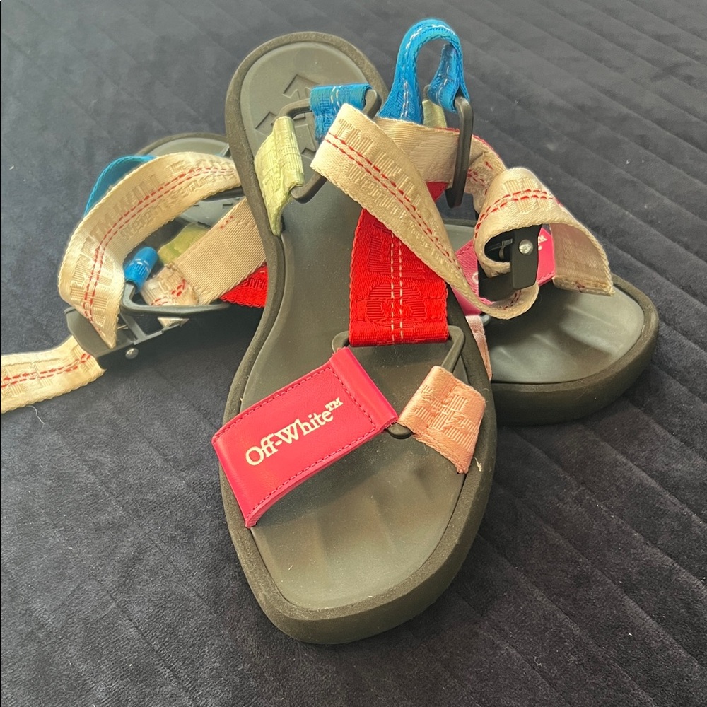 Off-White Sandals - Red, Blue, and Tan